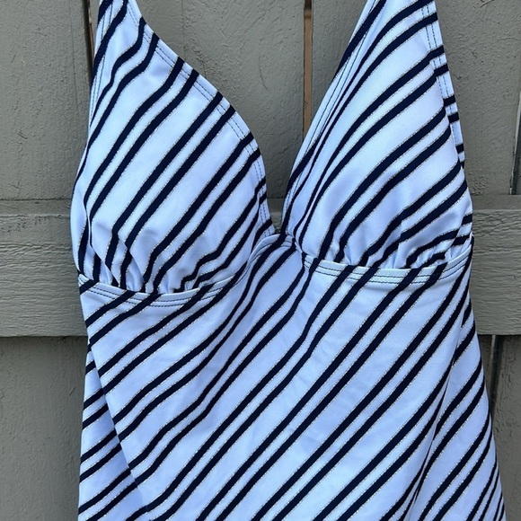 NWT Esprit Tankini Top Blue and White Stripes Nautical Beach Vacation Swim Sz M - Picture 2 of 5